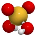 Sulfuric acid H2SO4, oil of vitriol molecule, chemical structure. Highly corrosive strong mineral acid. Used as an electrolyte.