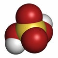 Sulfuric acid (H2SO4) strong mineral acid molecule. 3D rendering. Atoms are represented as spheres with conventional color coding Royalty Free Stock Photo