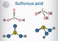 Sulfurous acid sulphurous acid, H2SO3 molecule. Structural che Royalty Free Stock Photo
