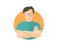Sullen and gloomy handsome man in glasses, offended guy. Flat design icon. Morose, moody emotion. Simply editable isolated on whit Royalty Free Stock Photo