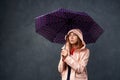 Girl in raincoat from rain, holding an umbrella