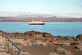 Sullivan Bay with cruise ship in the distance. Bartolomeo Island, Galapagos