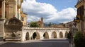 Sulmona, L`Aquila, Italy - 25 August 2022: A medieval aquaduct (Acquedotto Medievale) crosses through the town center. Royalty Free Stock Photo