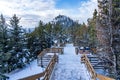 Sulphur Mountain trail, wooden stairs and boardwalks along the summit. Banff National Park, Canadian Rockies