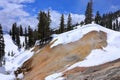 Lassen Volcanic National Park with Sulphur Works Solfatare in Spring Snow, Northern California Royalty Free Stock Photo