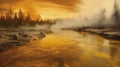 Sulphurous Water: A Dreamlike Sunrise Over Goldmines And Orange Lake Royalty Free Stock Photo