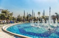 The Sultan Ahmed Mosque Blue Mosque and fountain view from the Sultanahmet Park Royalty Free Stock Photo