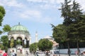 The Sultan Ahmed Mosque (Blue Mosque) and fountain view from the Sultanahmet Park in Istanbul, Turkey Royalty Free Stock Photo