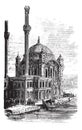 Sultan Ahmed Mosque or Blue Mosque in Istanbul, Turkey, vintage engraving