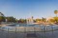 The Sultan Ahmed Mosque and fountain view from the Sultanahmet Park in Istanbul, Turkey Royalty Free Stock Photo