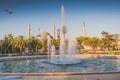 The Sultan Ahmed Mosque and fountain view from the Sultanahmet Park in Istanbul, Turkey Royalty Free Stock Photo