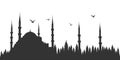 Silhouette of Istanbul mosque. Sultan Ahmet Mosque. Vector drawing.