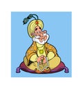 sultan cartoon character sits on a pillow and smiles illustration art Royalty Free Stock Photo