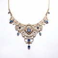 Sultan-inspired Gold And Blue Necklace With Fine Art Nouveau Design