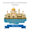 Sultan Omar Ali Saifuddin Mosque Brunei vector flat attraction Royalty Free Stock Photo