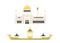 Sultan Omar Ali Saifuddin Mosque with Royal barge in Seri Begawan city, Brunei.