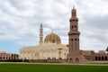 Sultan Qaboos Grand Mosque in Muscat, Oman, landscape view, with majestic marble walls and minaret