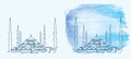 Sultanahmet camii Blue Mosque Hand drawing mosque watercolor vector sketch drawing