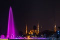 Sultanahmet Square with the Blue Mosque and an illuminated fountain in the night in Istanbul Royalty Free Stock Photo