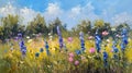 Sultry landscape. A field against the sky. Bright wildflowers