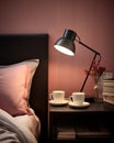 Sultry Lighting: A Black Bed and Desk Lamp Duo Illuminates the Ultimate Sleep Haven