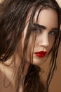 Sultry look of model with damp wet hair & make-up Royalty Free Stock Photo