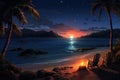 Sultry Tropic night beach. Generate Ai Royalty Free Stock Photo