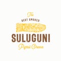 Suluguni Pigtail Abstract Vector Sign, Symbol or Logo Template. Hand Drawn Sketch Traditional Georgian Smoked Cheese