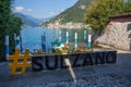 View of Monte Isola from the town of Sulzano, Iseo lake, Brescia province, Italy Royalty Free Stock Photo