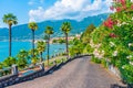 Sulzano viewed behind a garden at lake Iseo, Italy Royalty Free Stock Photo