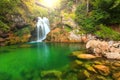 Sum waterfall and wooden bridge in the Vintgar gorge,Slovenia,Europe