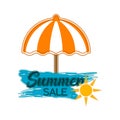 Sumaer sale label with a sun and umbrela