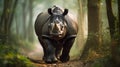 Sumatran Rhino is walking in the forest area Royalty Free Stock Photo