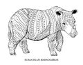 Sumatran rhinoceros. Rare animal, conservation status. Vector illustration