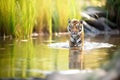 sumatran tiger near a calm stream under sunlight