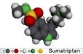 Sumatriptan molecule. It is serotonin receptor agonist used to treat migraines, headache. Molecular model. 3D rendering
