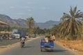 SUMBE/ANGOLA 10 OCT 2017 African family to travel by motorcycle.