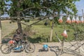 SUMBE/ANGOLA - 28OCT2017 - African street seller, to sell shrimps.