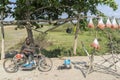 SUMBE/ANGOLA - 28OCT2017 - African street seller, to sell shrimps.