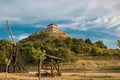 Sumeg Castle with Catapults , Hungary Royalty Free Stock Photo