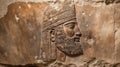 Sumerian portrait of bearded man carved in stone wall, Babylon culture Royalty Free Stock Photo