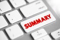 Summary text button on keyboard, concept background Royalty Free Stock Photo
