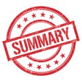 SUMMARY text written on red vintage stamp Royalty Free Stock Photo