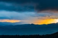 Summeer squall rainstorm and a dramatic sunset over the Blue Ridge Mountains Royalty Free Stock Photo