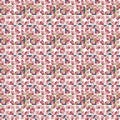 Summer abstract seamless vector pattern with stylised flowers in shades of pink, blue, white and green. Royalty Free Stock Photo