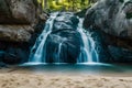 Summer accommodation concept Sand falls, symbolizing bookings for sunny destinations