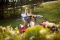 Summer Activities for adults - a trip on quad bikes on the road Royalty Free Stock Photo