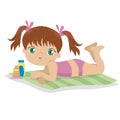 cute little girl laying on the beach mat for sunbathing on white background Royalty Free Stock Photo
