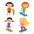 Summer activity skateboarding concept. Vector set of skateboarder girls