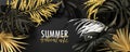Summer adventure banner.Beautiful Background with black,white and golden tropical leaves. Vector illustration for Royalty Free Stock Photo